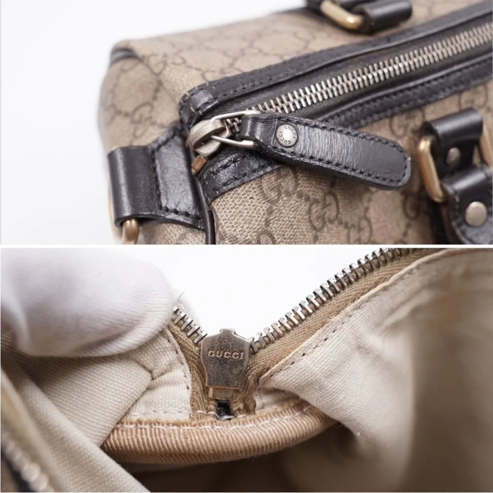 Gucci- Authentic 🍀 GG Joy Monogram Tan and Black Large Boston Bag - Picture 11 of 15